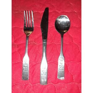 Vintage Campbells Soup 3 pc Childs Stainless Steel Silverware set.